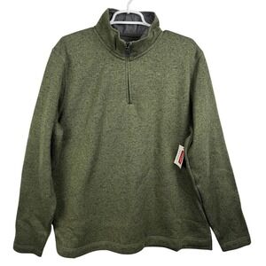 Wrangler Authentics Mens Green Heathered 1/4 Zip Pullover Fleece Sweatshirt L